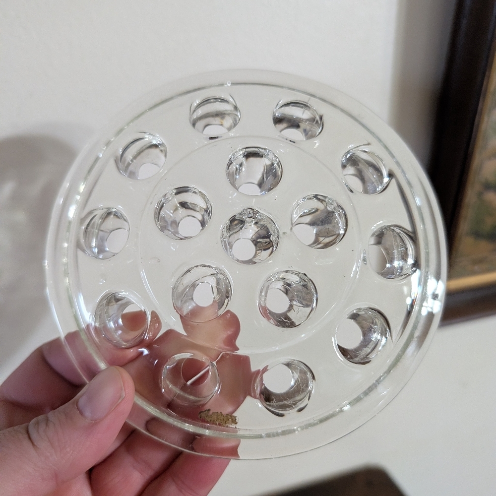 Vintage Clear Glass Flower Frog 16 Holes Floral Arranger 5" Round Farmhouse